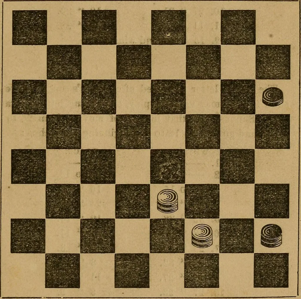An illustration from The elements of draughts; or, Beginners' sure guide: containing a thorough and minute exposition of every principle separately explained: together with model games .., 1872, leaf 44