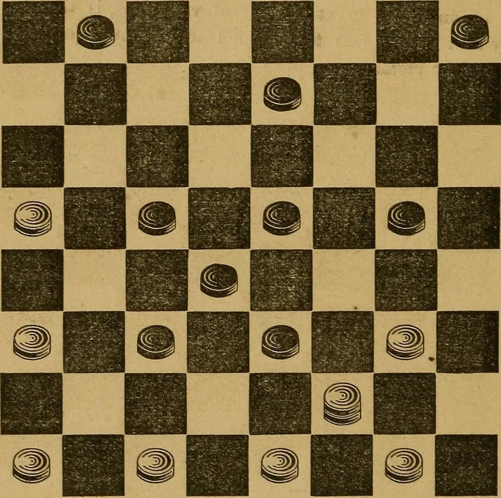 An illustration from The elements of draughts; or, Beginners' sure guide: containing a thorough and minute exposition of every principle separately explained: together with model games .., 1872, leaf 47