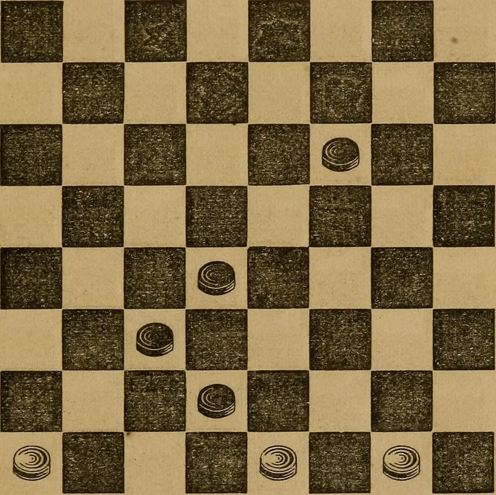 An illustration from The elements of draughts; or, Beginners' sure guide: containing a thorough and minute exposition of every principle separately explained: together with model games .., 1872, leaf 48