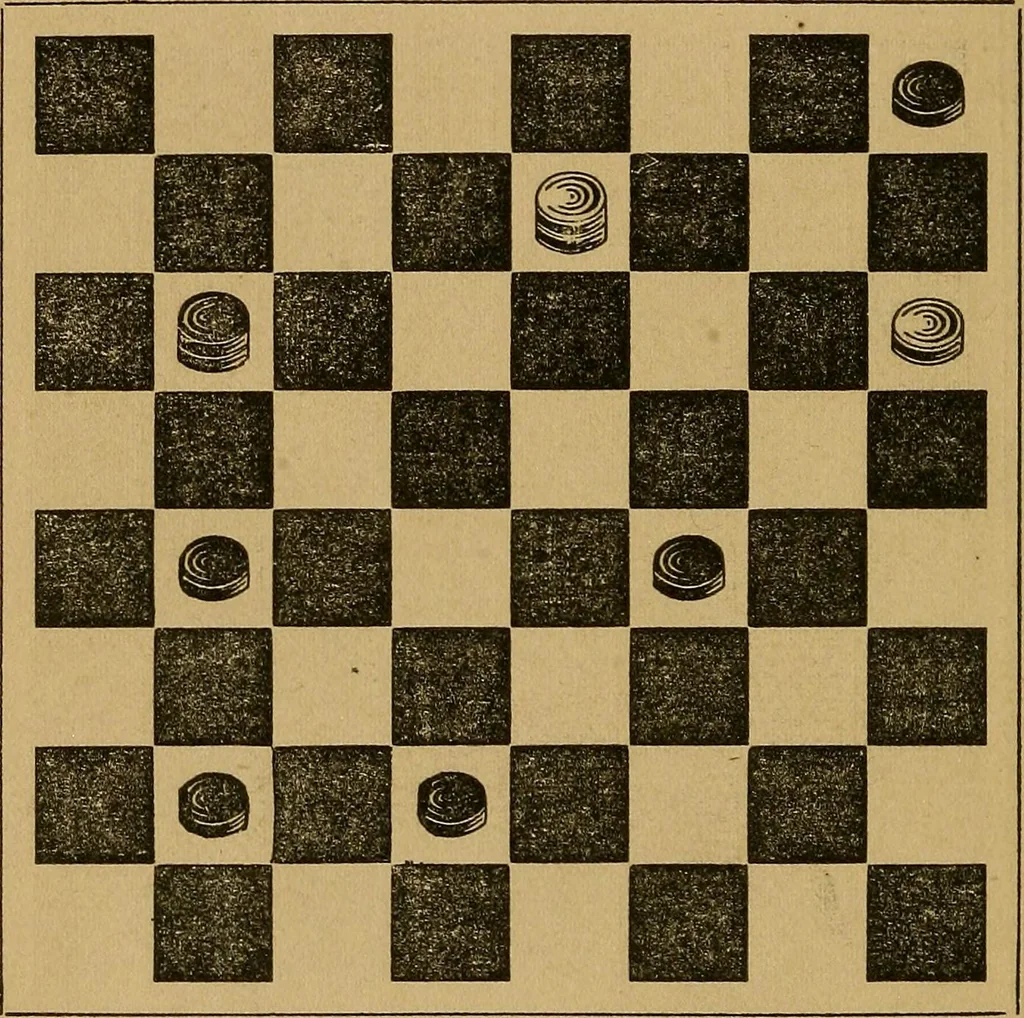 An illustration from The elements of draughts; or, Beginners' sure guide: containing a thorough and minute exposition of every principle separately explained: together with model games .., 1872, leaf 49
