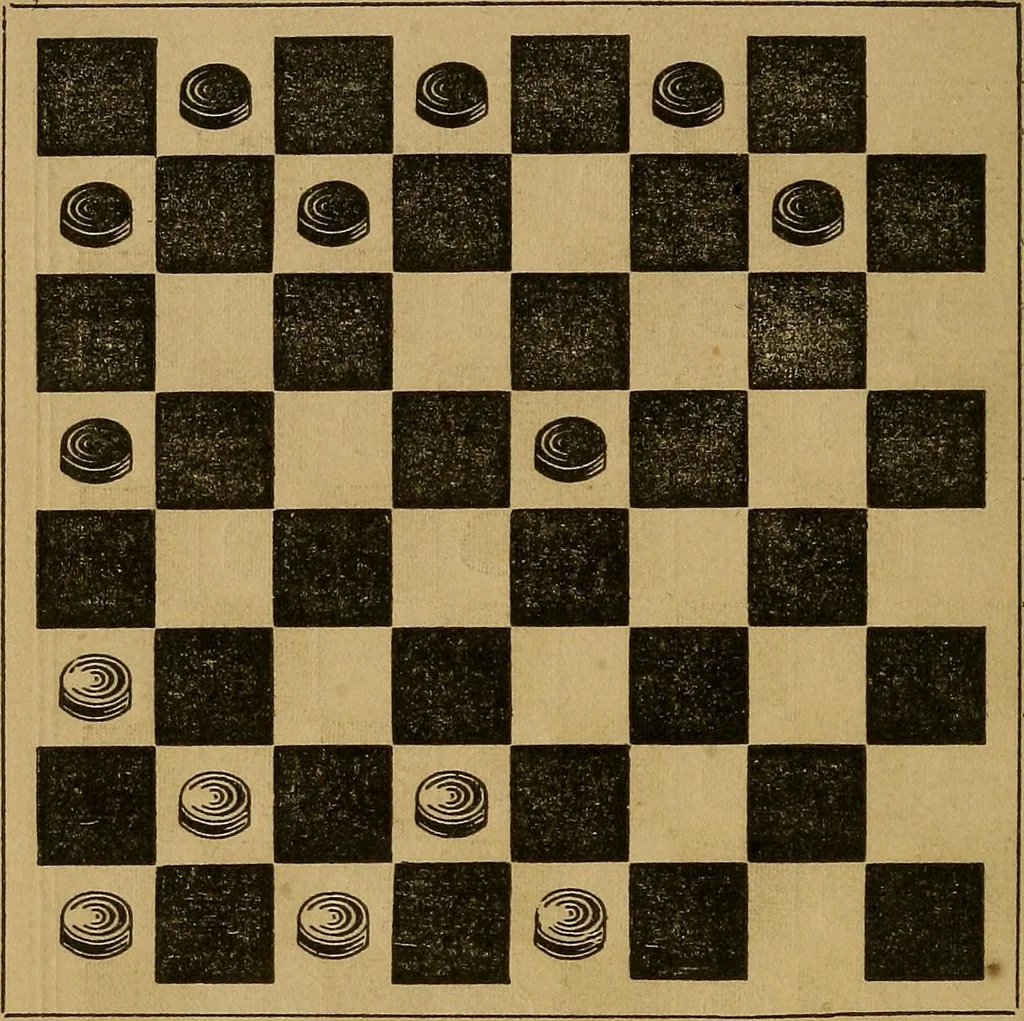 An illustration from The elements of draughts; or, Beginners' sure guide: containing a thorough and minute exposition of every principle separately explained: together with model games .., 1872, leaf 53