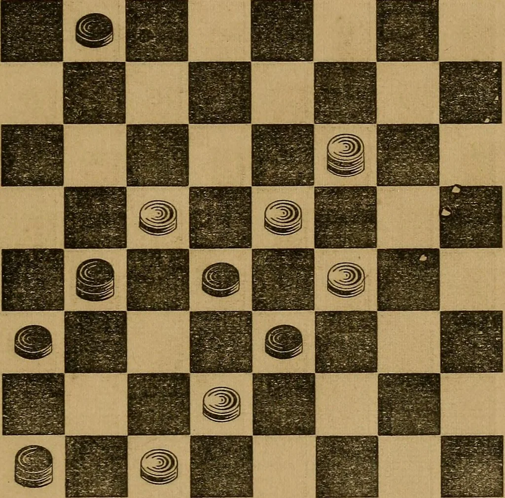 An illustration from The elements of draughts; or, Beginners' sure guide: containing a thorough and minute exposition of every principle separately explained: together with model games .., 1872, leaf 56