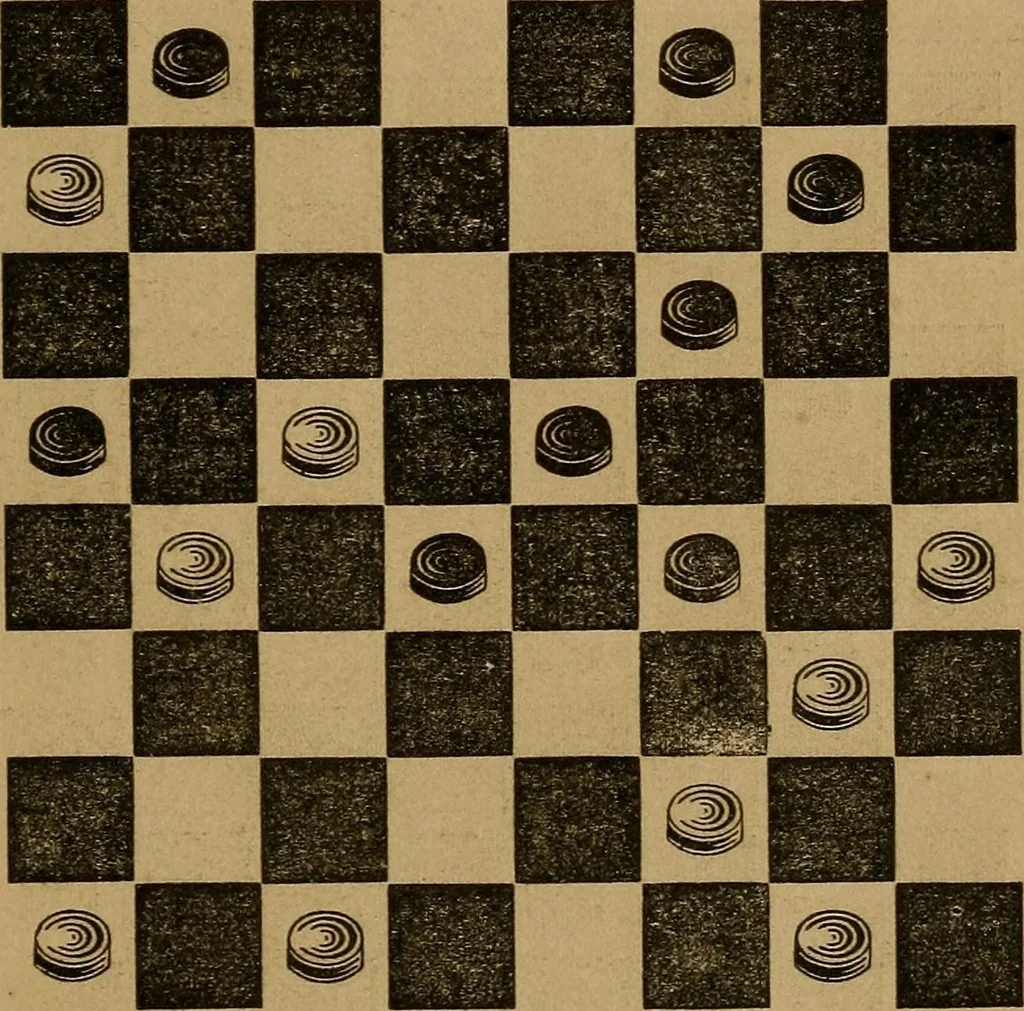 An illustration from The elements of draughts; or, Beginners' sure guide: containing a thorough and minute exposition of every principle separately explained: together with model games .., 1872, leaf 58