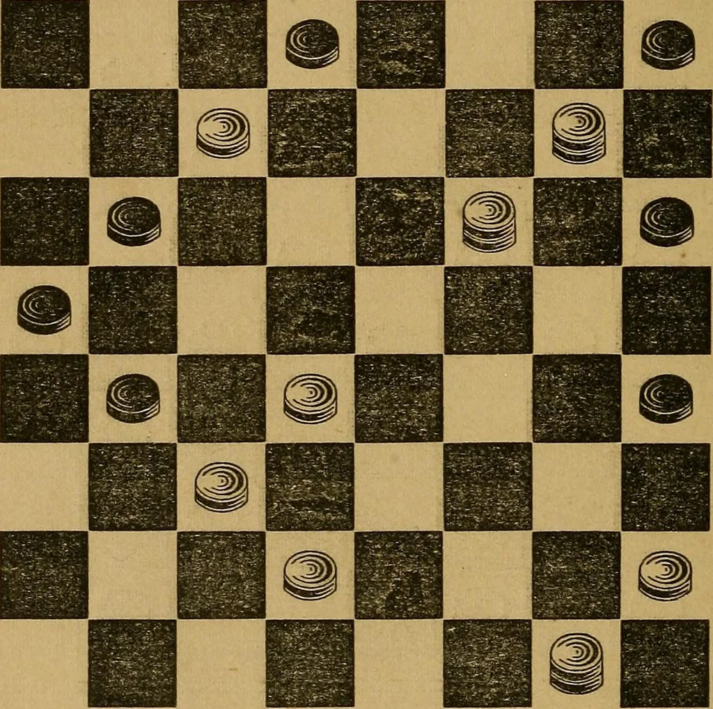 An illustration from The elements of draughts; or, Beginners' sure guide: containing a thorough and minute exposition of every principle separately explained: together with model games .., 1872, leaf 59