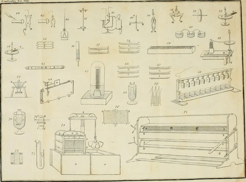 An illustration from Elements of electricity, magnetism, and electro-magnetism : embracing the late discoveries and improvements : digested into the form of a treatise, being the second part of a course of natural philosophy : compiled for the use of the students of the University at Cambridge, New England, 1826, leaf 412