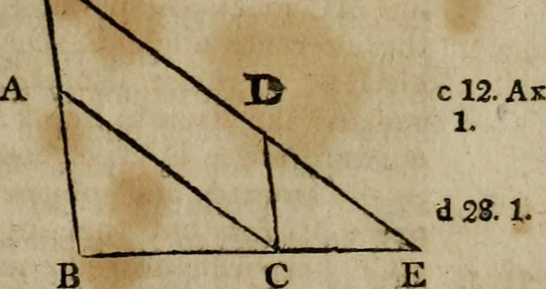 An illustration from The Elements of Euclid : viz. the first six books, together with the eleventh and twelfth : the errors, by which Theon, or others, have long ago vitiated these books, are corrected, and some of Euclid's demonstrations are restored : also, the book of Euclid's Data, in like manner corrected, 1806, leaf 163