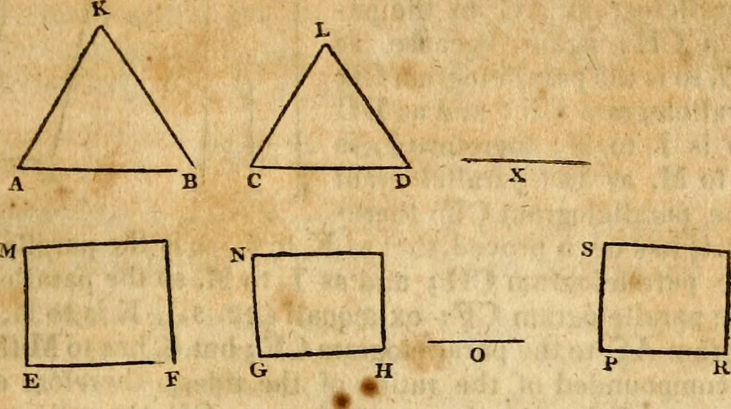 An illustration from Elements of geometry : containing the first six books of Euclid, with a supplement on the quadrature of the circle, and the geometry of solids : to which are added, Elements of plane and spherical geometry, 1826, leaf 140