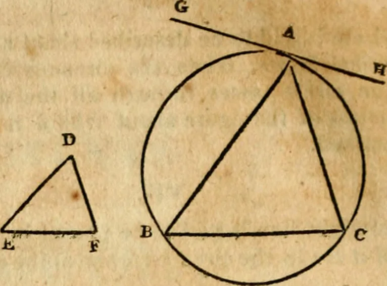 An illustration from Elements of geometry : containing the first six books of Euclid, with a supplement on the quadrature of the circle, and the geometry of solids : to which are added, Elements of plane and spherical geometry, 1826, leaf 91