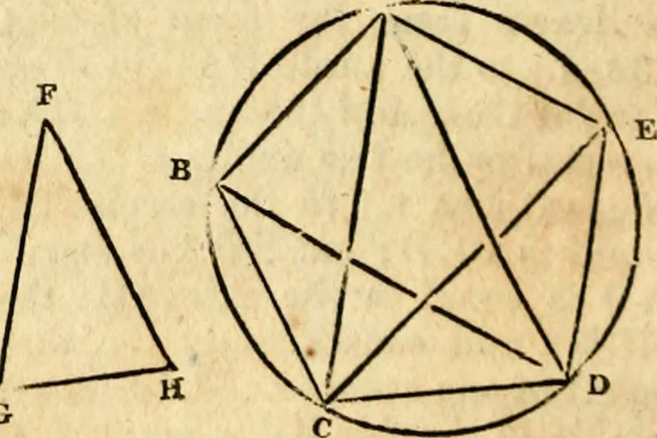 An illustration from Elements of geometry : containing the first six books of Euclid, with a supplement on the quadrature of the circle, and the geometry of solids : to which are added, Elements of plane and spherical geometry, 1826, leaf 97
