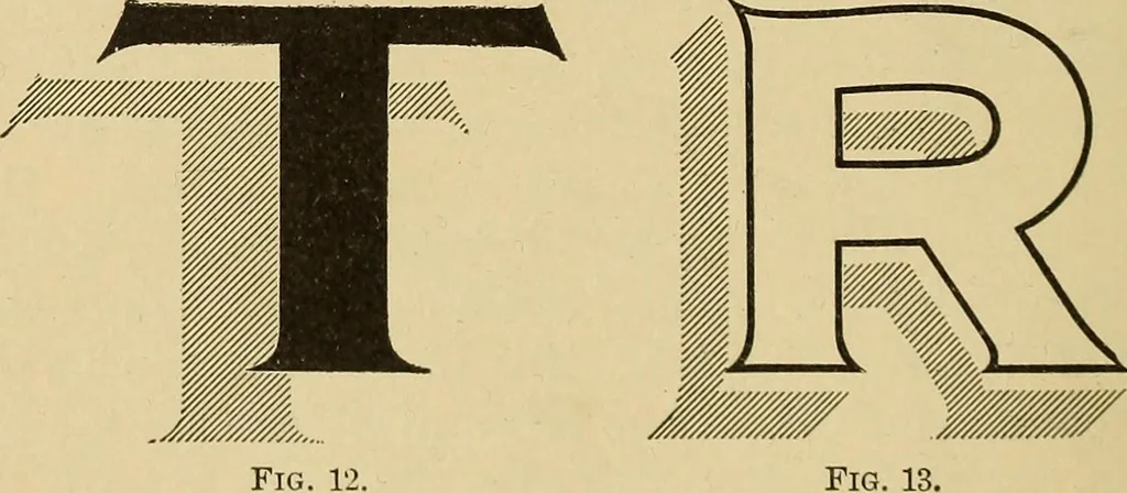 An illustration from Elements of lettering ... A treatise on the history, classification, and practical application of the various styles of letters of the alphabet, 1899, leaf 38