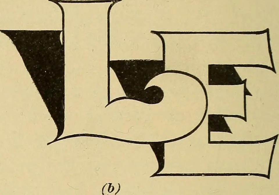 An illustration from Elements of lettering ... A treatise on the history, classification, and practical application of the various styles of letters of the alphabet, 1899, leaf 38