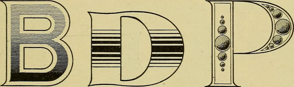 An illustration from Elements of lettering ... A treatise on the history, classification, and practical application of the various styles of letters of the alphabet, 1899, leaf 39