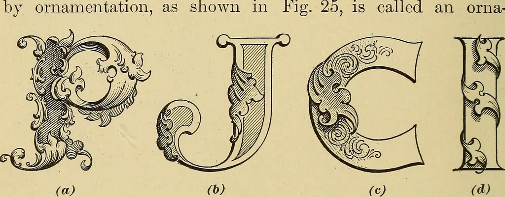 An illustration from Elements of lettering ... A treatise on the history, classification, and practical application of the various styles of letters of the alphabet, 1899, leaf 44
