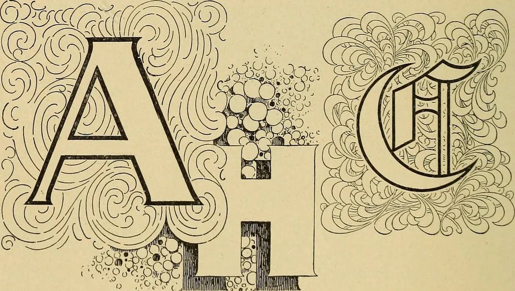 An illustration from Elements of lettering ... A treatise on the history, classification, and practical application of the various styles of letters of the alphabet, 1899, leaf 48
