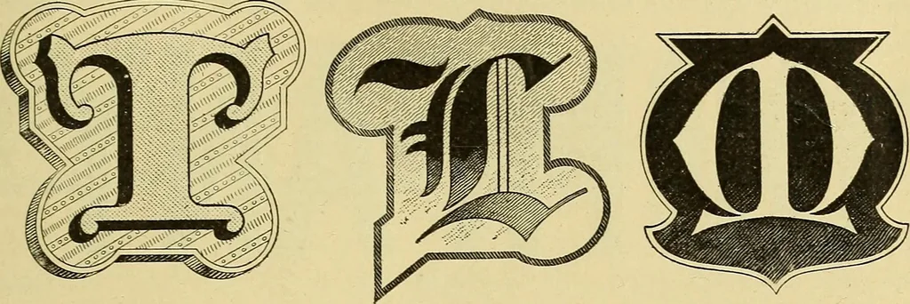 An illustration from Elements of lettering ... A treatise on the history, classification, and practical application of the various styles of letters of the alphabet, 1899, leaf 49