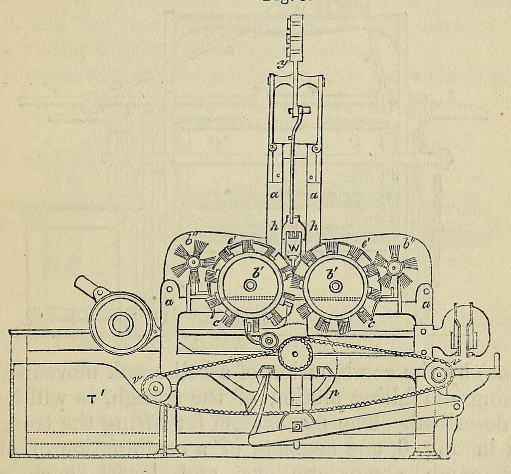 An illustration from Elements of mechanism: elucidating the scientific principles of the practical construction of machines, for the use of schools, and students in mechanical engineering, with numerous specimens of modern machines, remarkable for their utility and ingenuity, 1852, leaf 193
