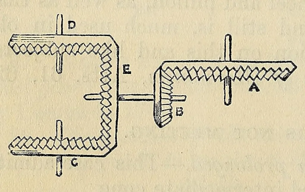 An illustration from Elements of mechanism: elucidating the scientific principles of the practical construction of machines, for the use of schools, and students in mechanical engineering, with numerous specimens of modern machines, remarkable for their utility and ingenuity, 1852, leaf 52