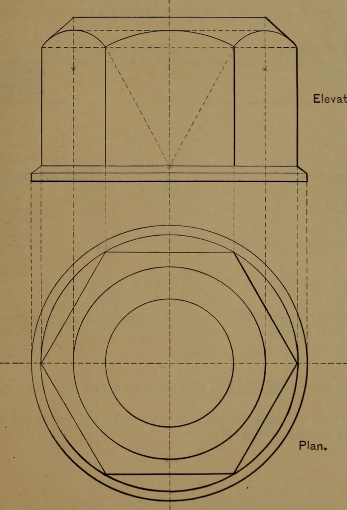 An illustration from Elements of mechanical drawing, 1893, leaf 56