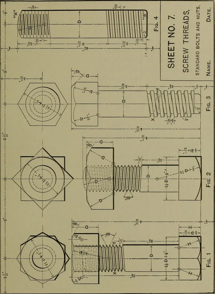 An illustration from Elements of mechanical drawing, 1911, leaf 206