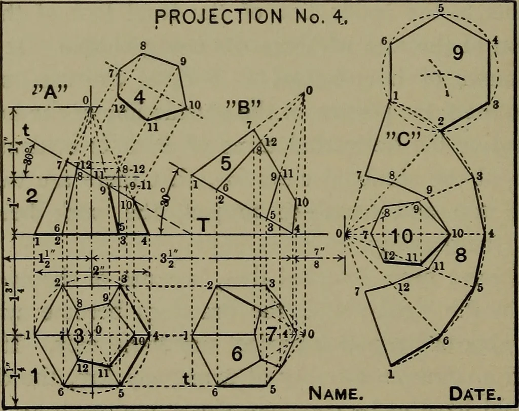 An illustration from Elements of mechanical drawing, 1911, leaf 77