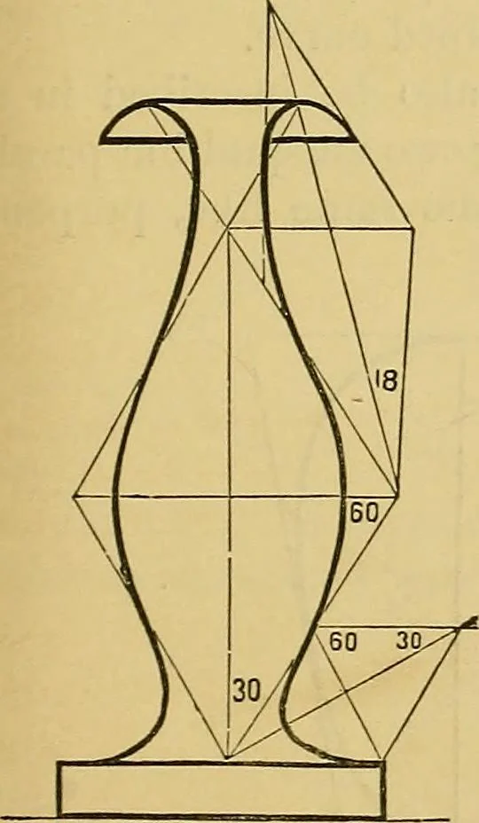 An illustration from Elements of plane and solid free-hand geometrical drawing, with lettering; and some elements of geometrical ornamental design, including the principals of harmonic angular ratios, etc. In three parts ... for draughtsmen and artisans; and teachers and students of industrial and mechanical drawing, 1878, leaf 57