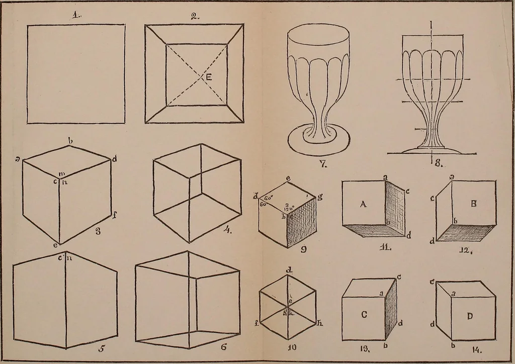 An illustration from Elements of plane and solid free-hand geometrical drawing, with lettering; and some elements of geometrical ornamental design, including the principals of harmonic angular ratios, etc. In three parts ... for draughtsmen and artisans; and teachers and students of industrial and mechanical drawing, 1878, leaf 117
