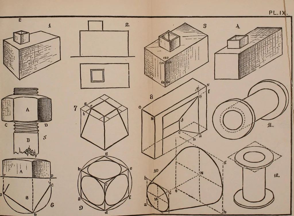 An illustration from Elements of plane and solid free-hand geometrical drawing, with lettering; and some elements of geometrical ornamental design, including the principals of harmonic angular ratios, etc. In three parts ... for draughtsmen and artisans; and teachers and students of industrial and mechanical drawing, 1878, leaf 121