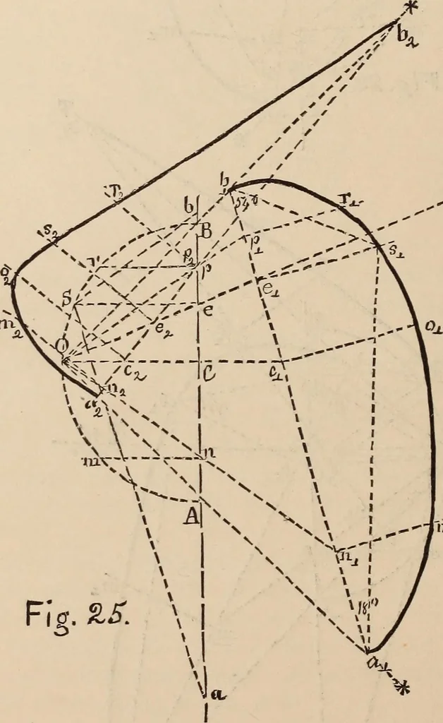 An illustration from Elements of plane and solid free-hand geometrical drawing, with lettering; and some elements of geometrical ornamental design, including the principals of harmonic angular ratios, etc. In three parts ... for draughtsmen and artisans; and teachers and students of industrial and mechanical drawing, 1878, leaf 174