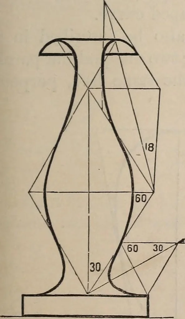An illustration from Elements of plane and solid free-hand geometrical drawing, with lettering; and some elements of geometrical ornamental design, including the principals of harmonic angular ratios, etc. In three parts ... for draughtsmen and artisans; and teachers and students of industrial and mechanical drawing, 1878, leaf 61