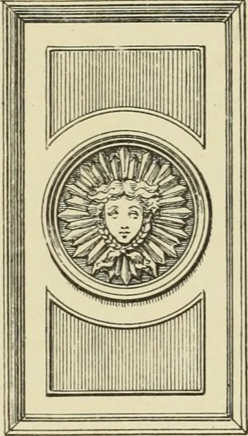 An illustration from Elements of style in furniture and woodwork, being a series of details of the Italian, German Renaissance, Elizabethan, Louis XIVth, Louis XVth, Louis XVIth, Sheraton, Adams, Empire, Chinese, Japanese, and Moresque styles ... for the use of architects, furniture designers, cabinet makers and others, 1889, leaf 100