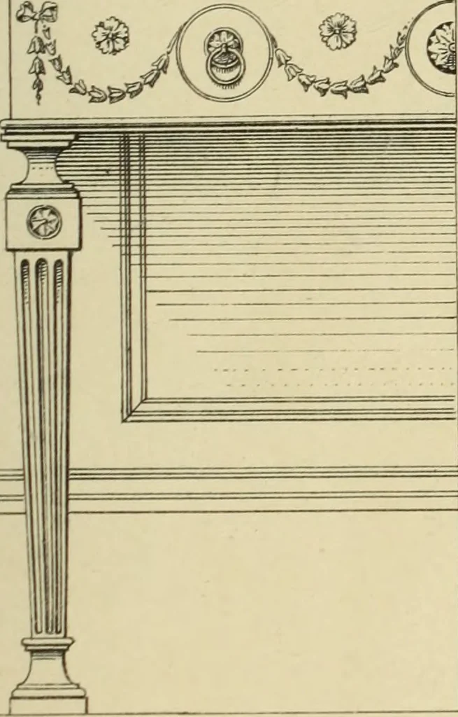 An illustration from Elements of style in furniture and woodwork, being a series of details of the Italian, German Renaissance, Elizabethan, Louis XIVth, Louis XVth, Louis XVIth, Sheraton, Adams, Empire, Chinese, Japanese, and Moresque styles ... for the use of architects, furniture designers, cabinet makers and others, 1889, leaf 110