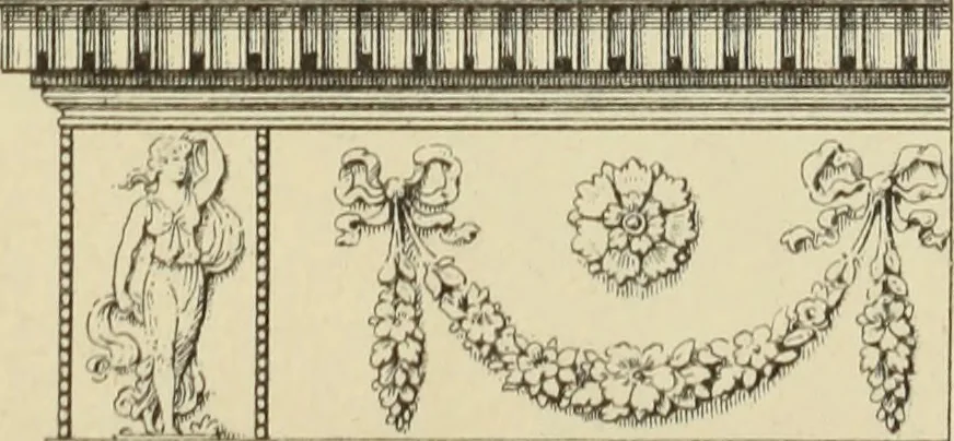 An illustration from Elements of style in furniture and woodwork, being a series of details of the Italian, German Renaissance, Elizabethan, Louis XIVth, Louis XVth, Louis XVIth, Sheraton, Adams, Empire, Chinese, Japanese, and Moresque styles ... for the use of architects, furniture designers, cabinet makers and others, 1889, leaf 112