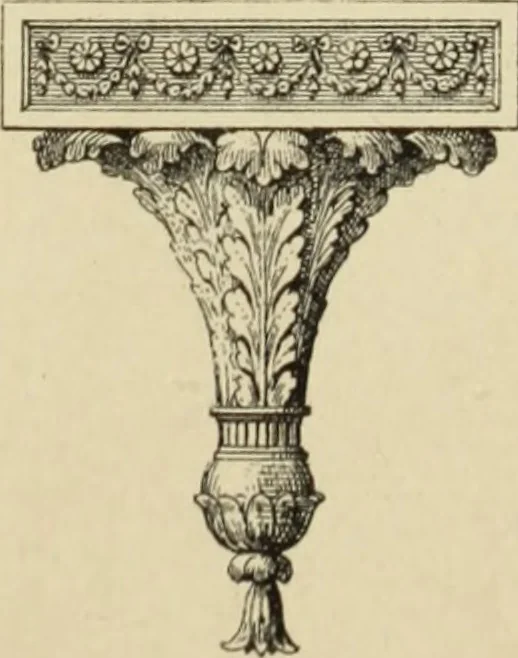 An illustration from Elements of style in furniture and woodwork, being a series of details of the Italian, German Renaissance, Elizabethan, Louis XIVth, Louis XVth, Louis XVIth, Sheraton, Adams, Empire, Chinese, Japanese, and Moresque styles ... for the use of architects, furniture designers, cabinet makers and others, 1889, leaf 114