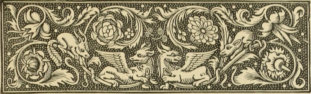 An illustration from Elements of style in furniture and woodwork, being a series of details of the Italian, German Renaissance, Elizabethan, Louis XIVth, Louis XVth, Louis XVIth, Sheraton, Adams, Empire, Chinese, Japanese, and Moresque styles ... for the use of architects, furniture designers, cabinet makers and others, 1889, leaf 34