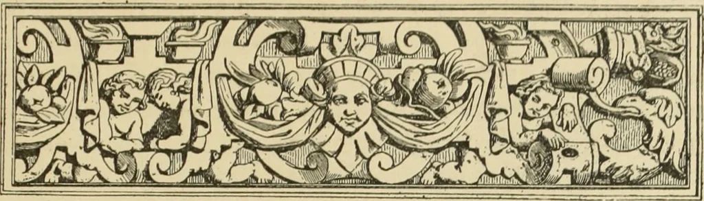 An illustration from Elements of style in furniture and woodwork, being a series of details of the Italian, German Renaissance, Elizabethan, Louis XIVth, Louis XVth, Louis XVIth, Sheraton, Adams, Empire, Chinese, Japanese, and Moresque styles ... for the use of architects, furniture designers, cabinet makers and others, 1889, leaf 36