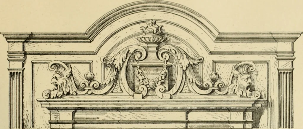 An illustration from Elements of style in furniture and woodwork, being a series of details of the Italian, German Renaissance, Elizabethan, Louis XIVth, Louis XVth, Louis XVIth, Sheraton, Adams, Empire, Chinese, Japanese, and Moresque styles ... for the use of architects, furniture designers, cabinet makers and others, 1889, leaf 44