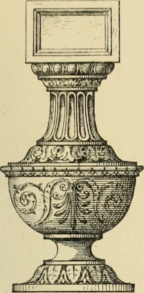 An illustration from Elements of style in furniture and woodwork, being a series of details of the Italian, German Renaissance, Elizabethan, Louis XIVth, Louis XVth, Louis XVIth, Sheraton, Adams, Empire, Chinese, Japanese, and Moresque styles ... for the use of architects, furniture designers, cabinet makers and others, 1889, leaf 46