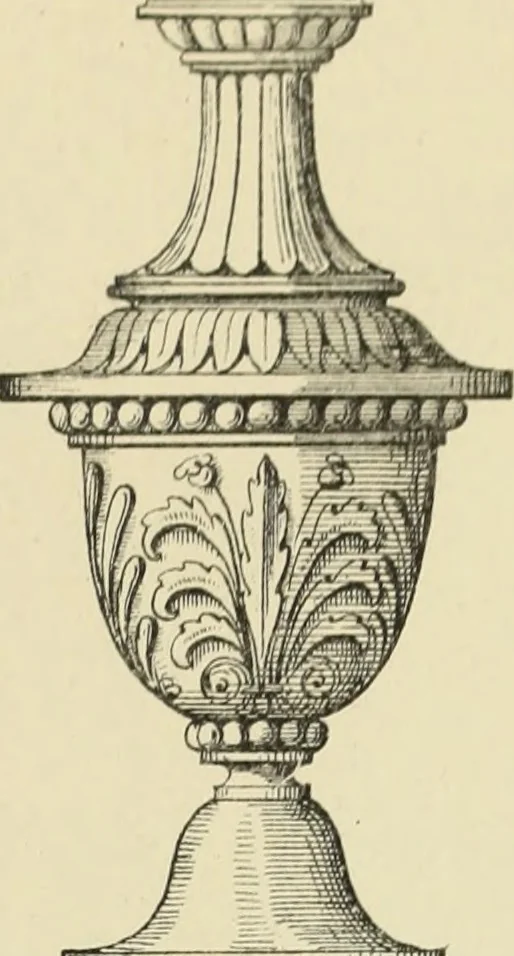 An illustration from Elements of style in furniture and woodwork, being a series of details of the Italian, German Renaissance, Elizabethan, Louis XIVth, Louis XVth, Louis XVIth, Sheraton, Adams, Empire, Chinese, Japanese, and Moresque styles ... for the use of architects, furniture designers, cabinet makers and others, 1889, leaf 46