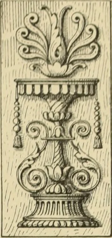 An illustration from Elements of style in furniture and woodwork, being a series of details of the Italian, German Renaissance, Elizabethan, Louis XIVth, Louis XVth, Louis XVIth, Sheraton, Adams, Empire, Chinese, Japanese, and Moresque styles ... for the use of architects, furniture designers, cabinet makers and others, 1889, leaf 48