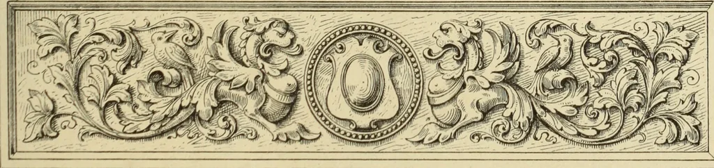 An illustration from Elements of style in furniture and woodwork, being a series of details of the Italian, German Renaissance, Elizabethan, Louis XIVth, Louis XVth, Louis XVIth, Sheraton, Adams, Empire, Chinese, Japanese, and Moresque styles ... for the use of architects, furniture designers, cabinet makers and others, 1889, leaf 48