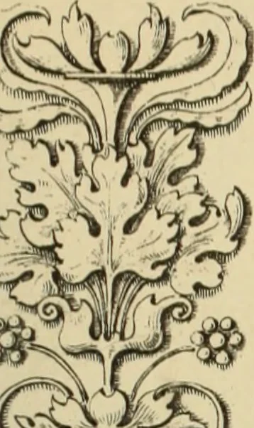 An illustration from Elements of style in furniture and woodwork, being a series of details of the Italian, German Renaissance, Elizabethan, Louis XIVth, Louis XVth, Louis XVIth, Sheraton, Adams, Empire, Chinese, Japanese, and Moresque styles ... for the use of architects, furniture designers, cabinet makers and others, 1889, leaf 50