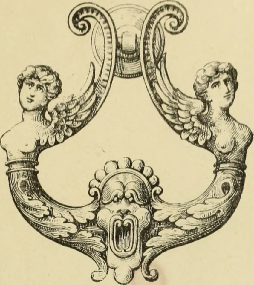 An illustration from Elements of style in furniture and woodwork, being a series of details of the Italian, German Renaissance, Elizabethan, Louis XIVth, Louis XVth, Louis XVIth, Sheraton, Adams, Empire, Chinese, Japanese, and Moresque styles ... for the use of architects, furniture designers, cabinet makers and others, 1889, leaf 52