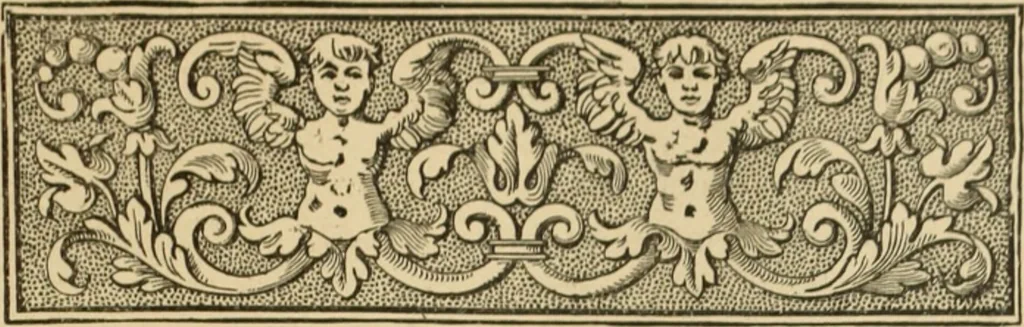 An illustration from Elements of style in furniture and woodwork, being a series of details of the Italian, German Renaissance, Elizabethan, Louis XIVth, Louis XVth, Louis XVIth, Sheraton, Adams, Empire, Chinese, Japanese, and Moresque styles ... for the use of architects, furniture designers, cabinet makers and others, 1889, leaf 6