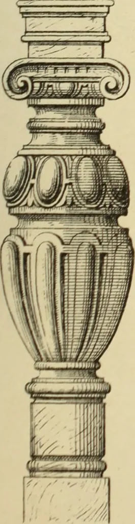 An illustration from Elements of style in furniture and woodwork, being a series of details of the Italian, German Renaissance, Elizabethan, Louis XIVth, Louis XVth, Louis XVIth, Sheraton, Adams, Empire, Chinese, Japanese, and Moresque styles ... for the use of architects, furniture designers, cabinet makers and others, 1889, leaf 60