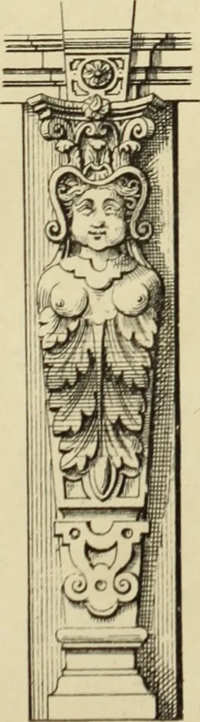 An illustration from Elements of style in furniture and woodwork, being a series of details of the Italian, German Renaissance, Elizabethan, Louis XIVth, Louis XVth, Louis XVIth, Sheraton, Adams, Empire, Chinese, Japanese, and Moresque styles ... for the use of architects, furniture designers, cabinet makers and others, 1889, leaf 62
