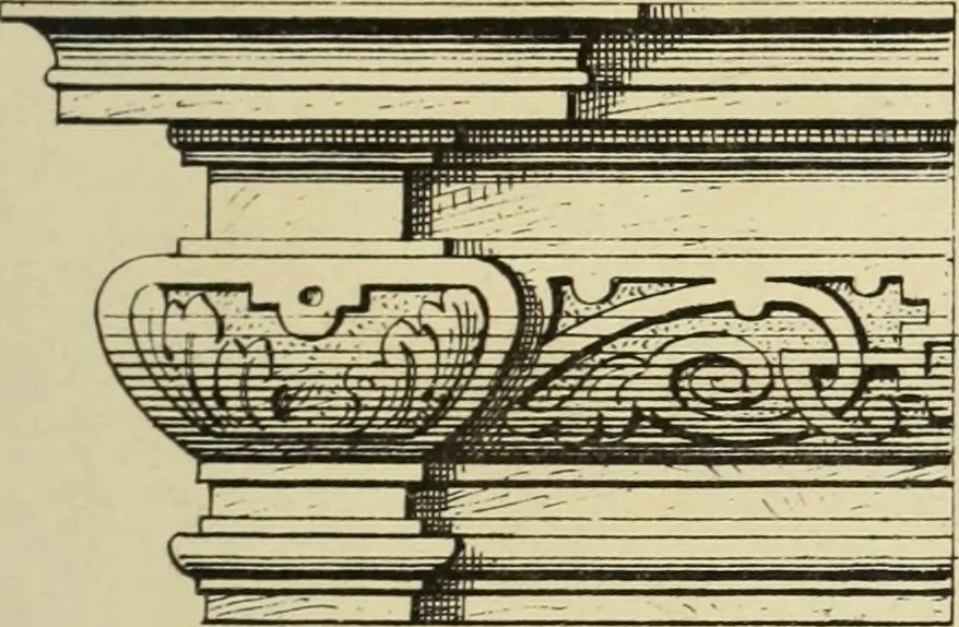 An illustration from Elements of style in furniture and woodwork, being a series of details of the Italian, German Renaissance, Elizabethan, Louis XIVth, Louis XVth, Louis XVIth, Sheraton, Adams, Empire, Chinese, Japanese, and Moresque styles ... for the use of architects, furniture designers, cabinet makers and others, 1889, leaf 66