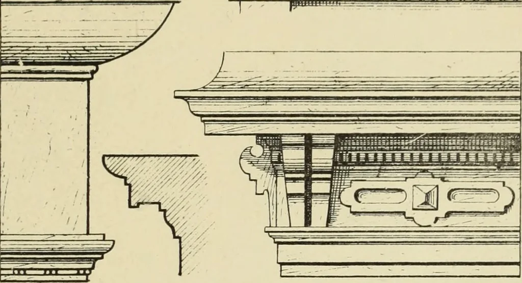 An illustration from Elements of style in furniture and woodwork, being a series of details of the Italian, German Renaissance, Elizabethan, Louis XIVth, Louis XVth, Louis XVIth, Sheraton, Adams, Empire, Chinese, Japanese, and Moresque styles ... for the use of architects, furniture designers, cabinet makers and others, 1889, leaf 66