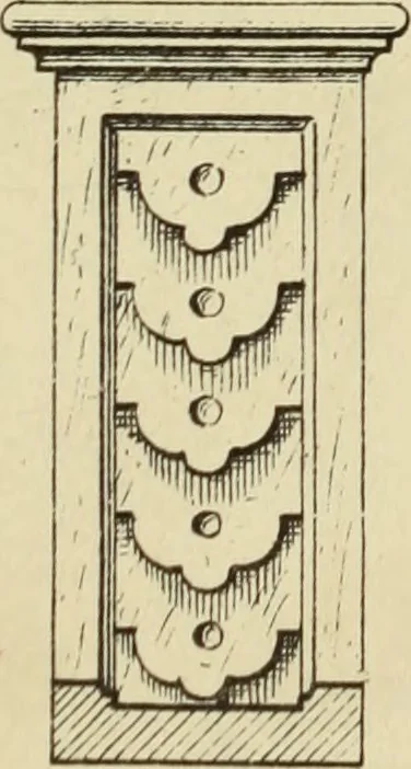 An illustration from Elements of style in furniture and woodwork, being a series of details of the Italian, German Renaissance, Elizabethan, Louis XIVth, Louis XVth, Louis XVIth, Sheraton, Adams, Empire, Chinese, Japanese, and Moresque styles ... for the use of architects, furniture designers, cabinet makers and others, 1889, leaf 66