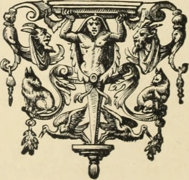 An illustration from Elements of style in furniture and woodwork, being a series of details of the Italian, German Renaissance, Elizabethan, Louis XIVth, Louis XVth, Louis XVIth, Sheraton, Adams, Empire, Chinese, Japanese, and Moresque styles ... for the use of architects, furniture designers, cabinet makers and others, 1889, leaf 7