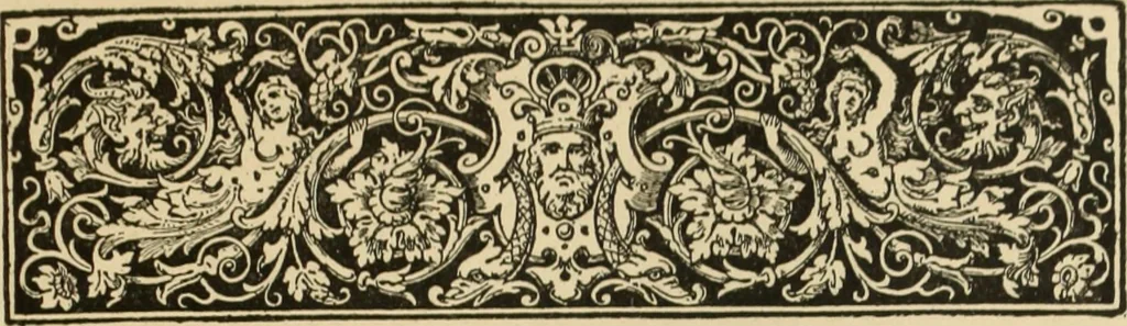 An illustration from Elements of style in furniture and woodwork, being a series of details of the Italian, German Renaissance, Elizabethan, Louis XIVth, Louis XVth, Louis XVIth, Sheraton, Adams, Empire, Chinese, Japanese, and Moresque styles ... for the use of architects, furniture designers, cabinet makers and others, 1889, leaf 8